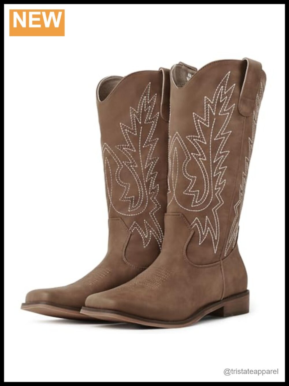 Faux Leather Western Cowboy Boots for Women - Square Toe Mid Calf Embroidered